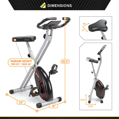 Folding Upright Exercise Bike with Adjustable Resistance  Circuit Fitness AMZ-150BK - Infographic - Dimensions