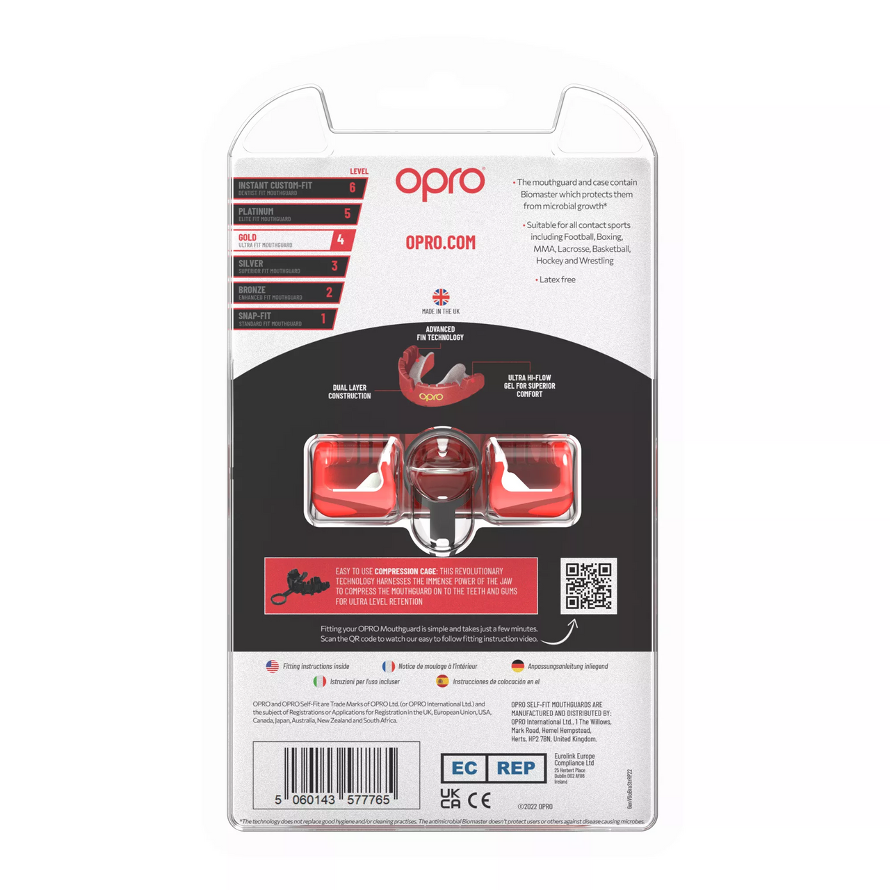 Gold Level Mouthguard with Braces Bumper, Sports Mouth Guard in Adult & Youth Size for Boxing, MMA, Martial Arts, Hockey - Opro by Marcy - Red 102511004 - Back Pack