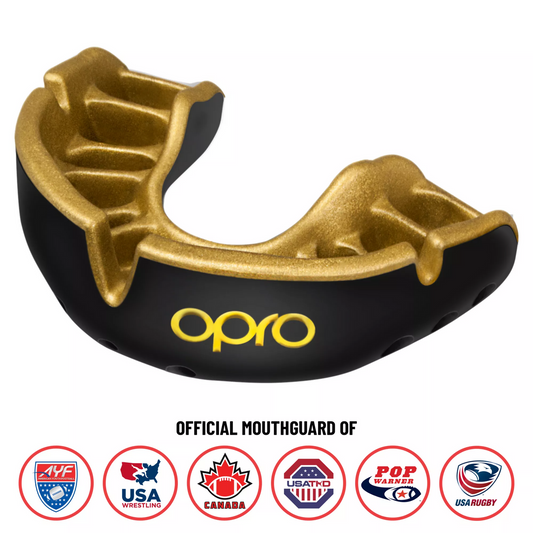 Gold Level Mouthguard, Sports Mouth Guard Adult Size for Boxing, Lacrosse, MMA, Martial Arts, Hockey, and All Contact Sports - Opro by Marcy - Black