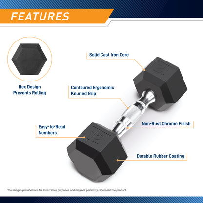 Marcy 12lb Rubber Hex Dumbbell | IBRH-012