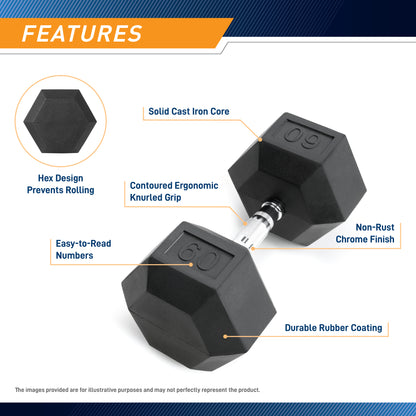 Marcy 60lb Rubber Hex Dumbbell | IBRH-060