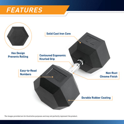 Marcy 70lb Rubber Hex Dumbbell | IBRH-070