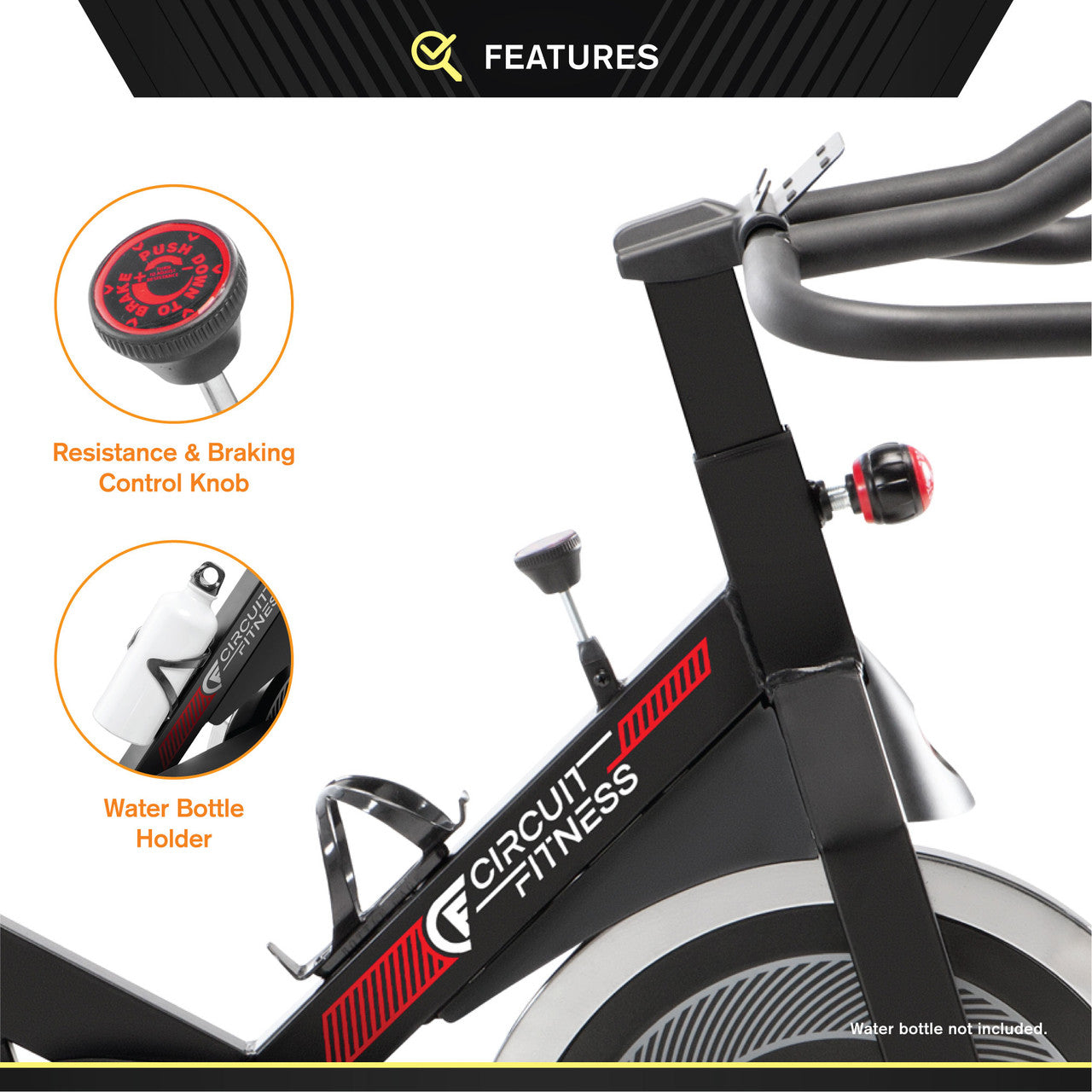 Indoor Cycling Bike with 30 lbs Flywheel  Circuit Fitness AMZ-948BK Exercise Bike - Water Bottle Holder