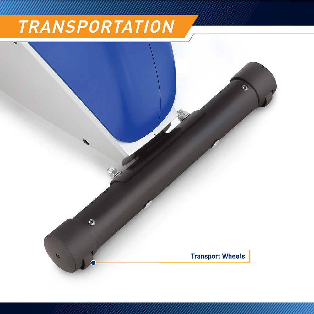 marcy foldable magnetic rower ME-1018RE has transportation wheels to easily move the unit when not in use