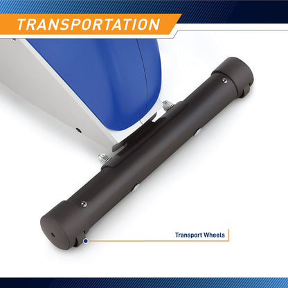 marcy foldable magnetic rower ME-1018RE has transportation wheels to easily move the unit when not in use