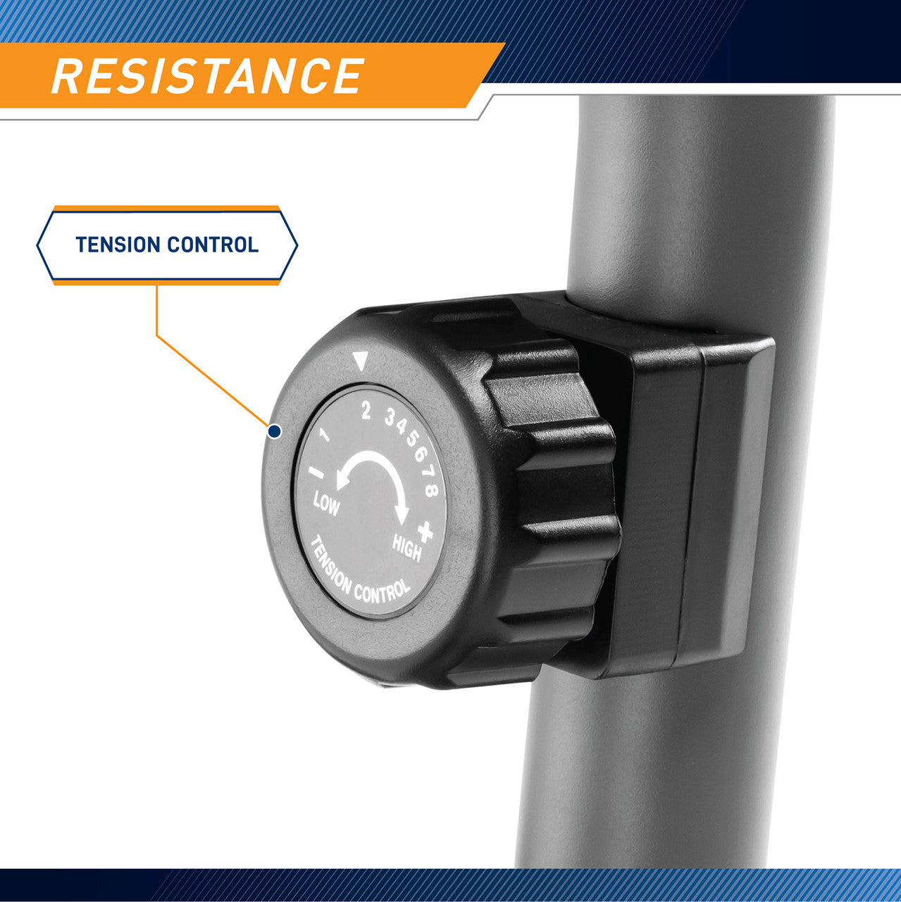 The Recumbent Bike ME-709 has a resistance knob to easily adjust the intensity of  your workout  - Infographic