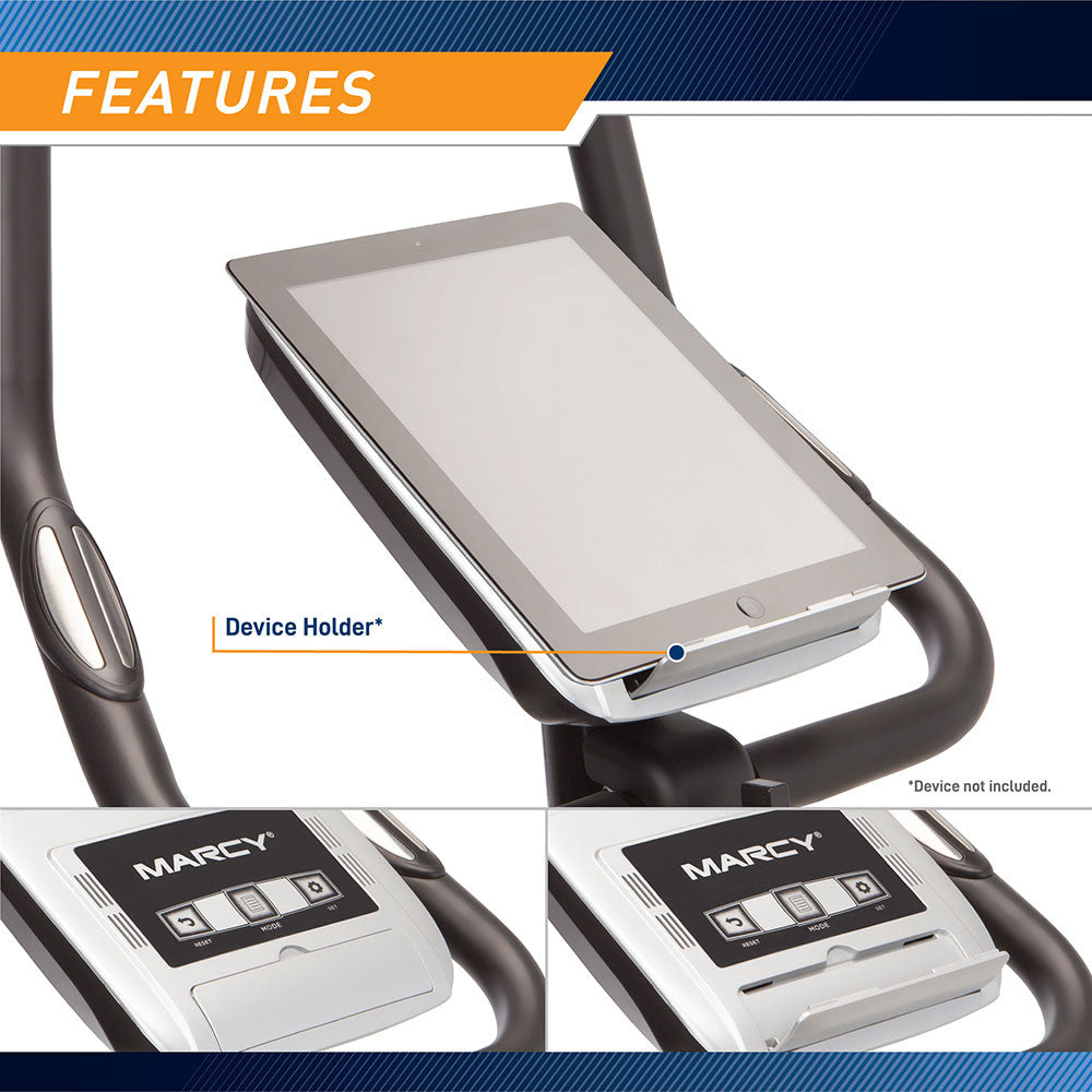 marcy magnetic upright bike ME-1016U Front of Bike  - device holder