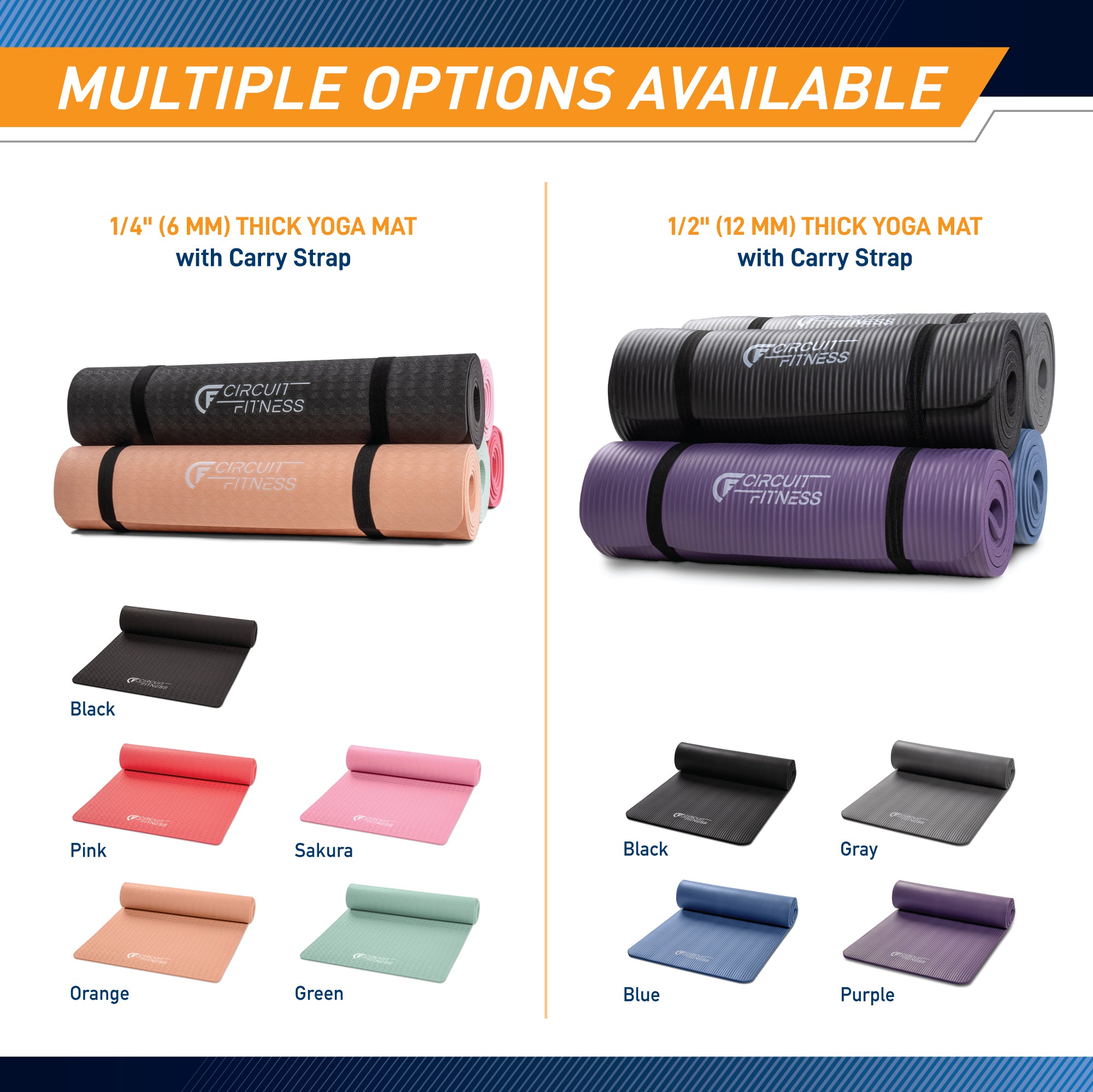 Circuit Fitness Exercise Mat 1/4” (6mm) thickness in multiple