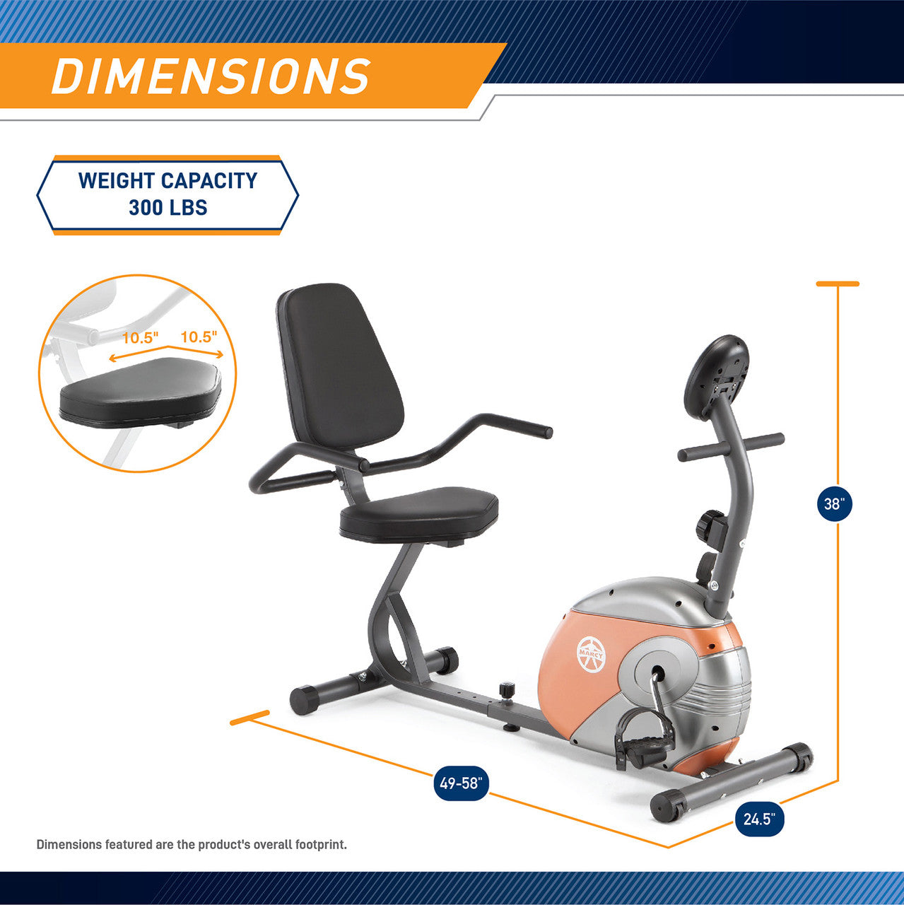 The Recumbent Bike ME-709 by Marcy brings high intensity interval conditioning  to your home gym - Infographic - Dimensions