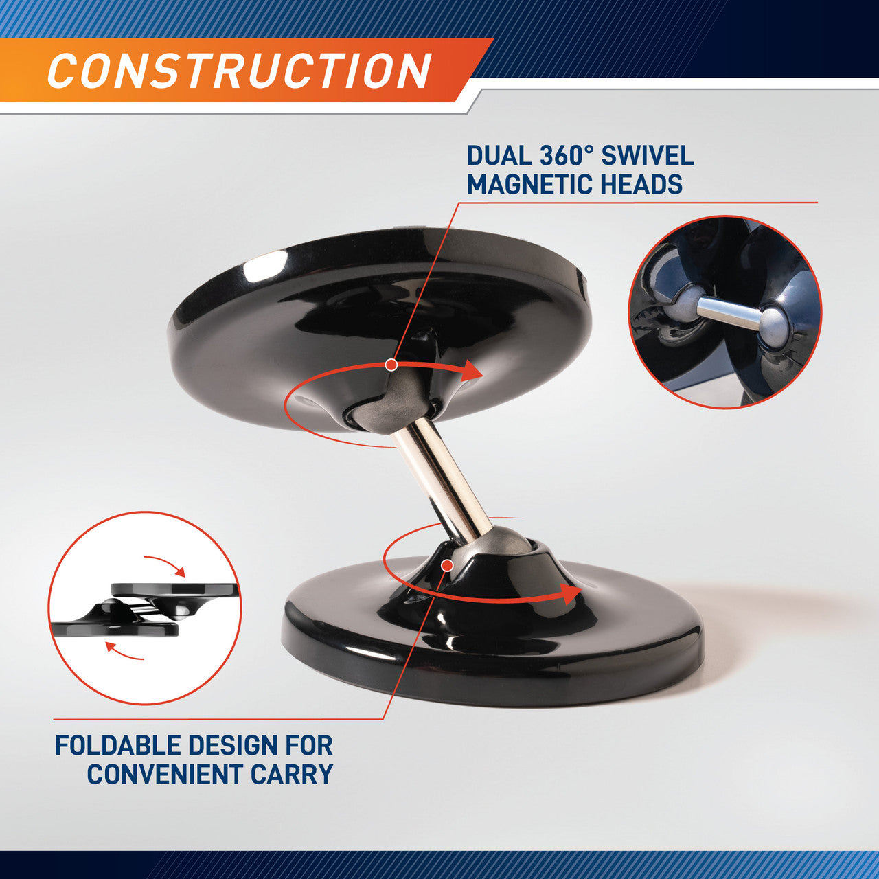 Magnetic Phone Mount with Dual Rotating Magnetic Heads  Marcy MAGMT-8277 - Infographic - Construction