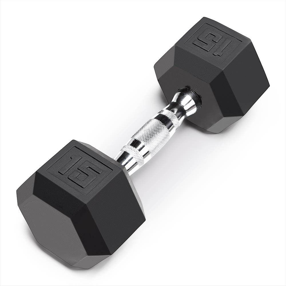 The Marcy 15 LB. Rubber Hex Dumbbell IBRH-015 is the best free weight for your high intensity interval body building training