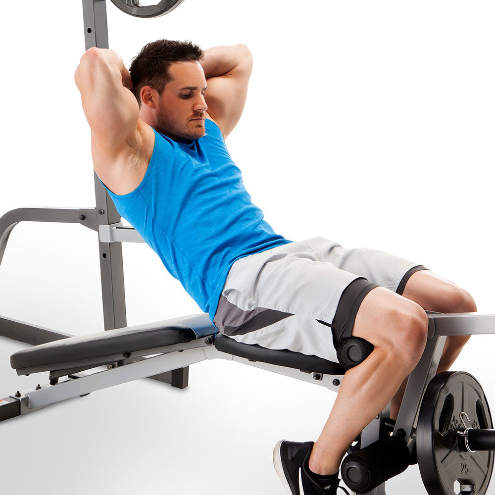 Marcy Deluxe Cage System with Weight Lifting Bench PM-5108 used for ab workout