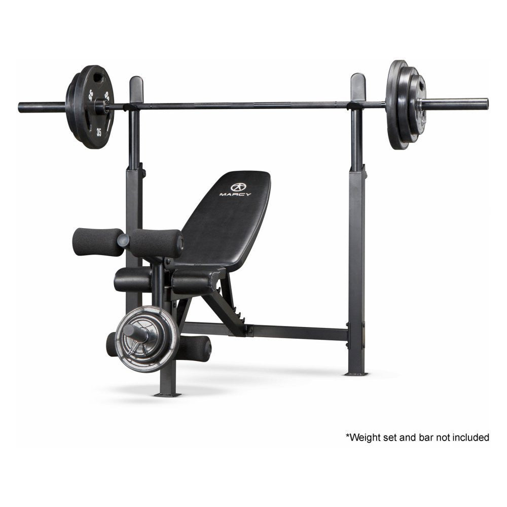 The Marcy Olympic Bench with Rack | MWB-732 by Marcy adds variety to your workout with incline, decline, flat and Military positions