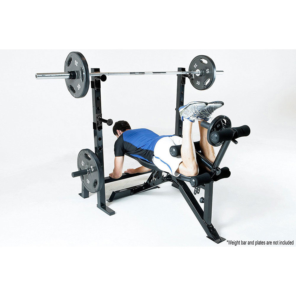 The Marcy Olympic Weight Bench PM-70210 in use - leg curls