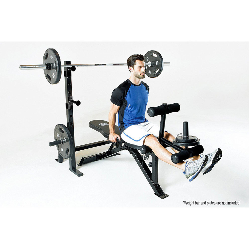 The Marcy Olympic Weight Bench PM-70210 in use - leg extension