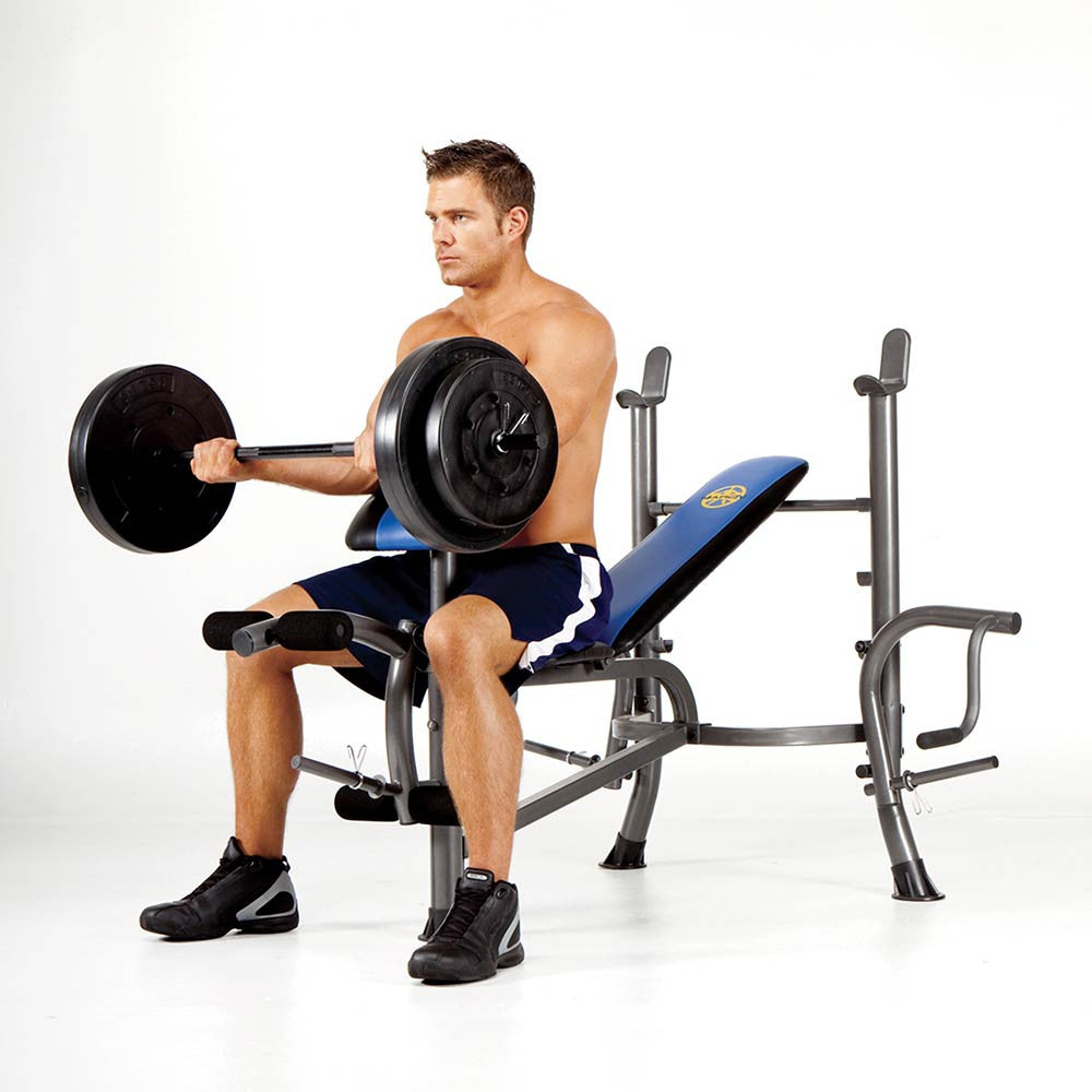 The Marcy Standard Bench w/ 80 lb. Weight Set MWB-36780B in use - curls