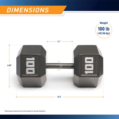 Marcy 100lb Hex Dumbbell  IV-2100 - Infographic - Dimensions