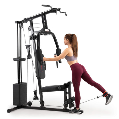Marcy 100lb Stack Home Gym  MKM-81030 - Female Model using Lower Pulley With Ankle Strap