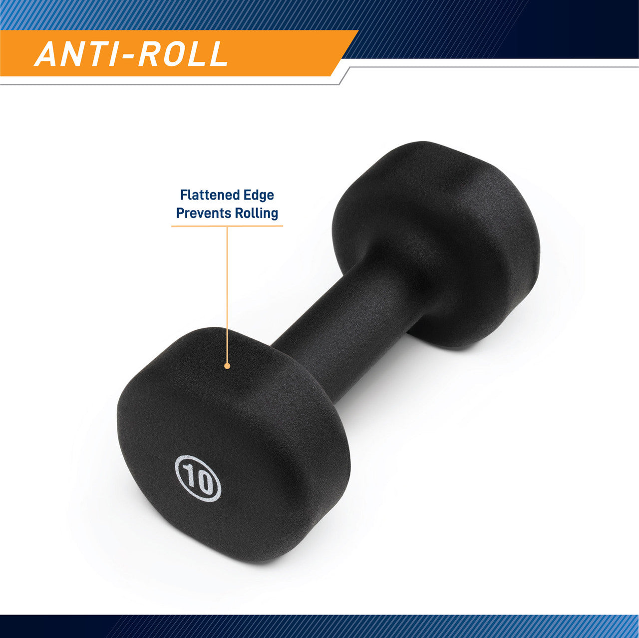 Marcy 10lb Neoprene Dumbbell INE-010 - Infographic - Anti-Roll