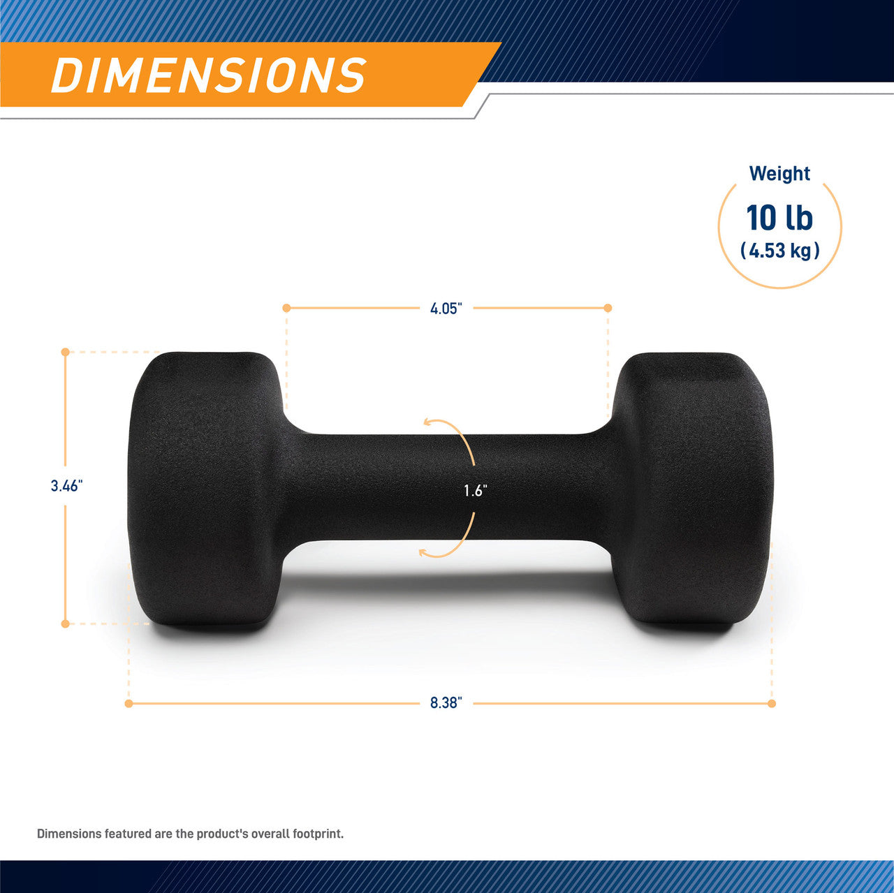 Marcy 10lb Neoprene Dumbbell INE-010 - Infographic - Dimensions