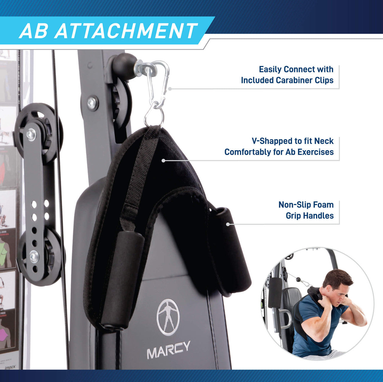Marcy 150lb Stack Home Gym  MWM-4965SC - Infographic - Ab Attachment