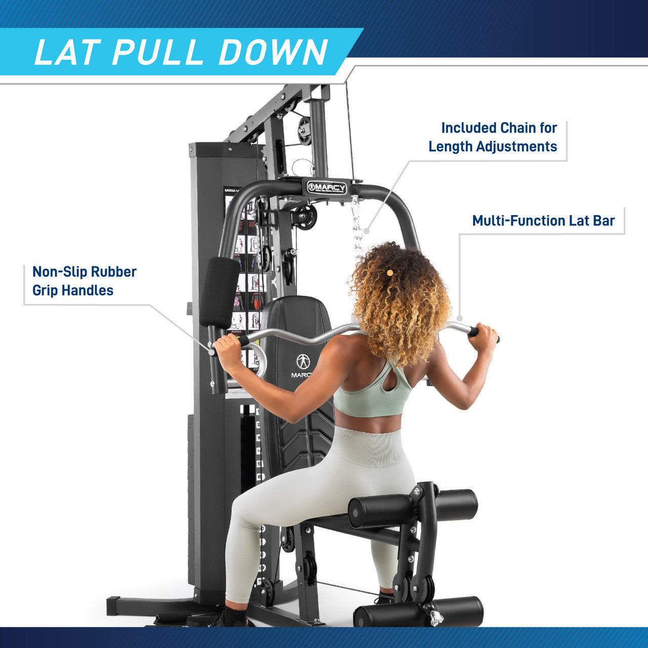 Marcy 150lb Stack Home Gym  MWM-4965SC - Infographic - Lat Pull Down
