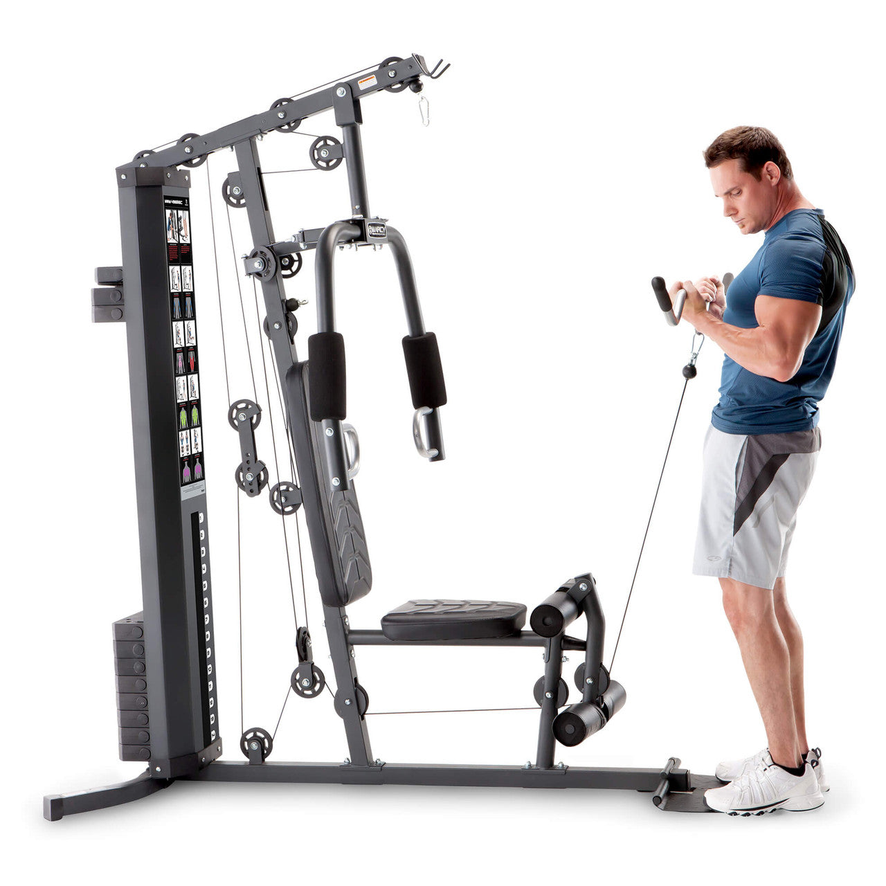 Marcy 150lb Stack Home Gym  MWM-4965SC - with Model - using Lower Pulley for Biceps Curls