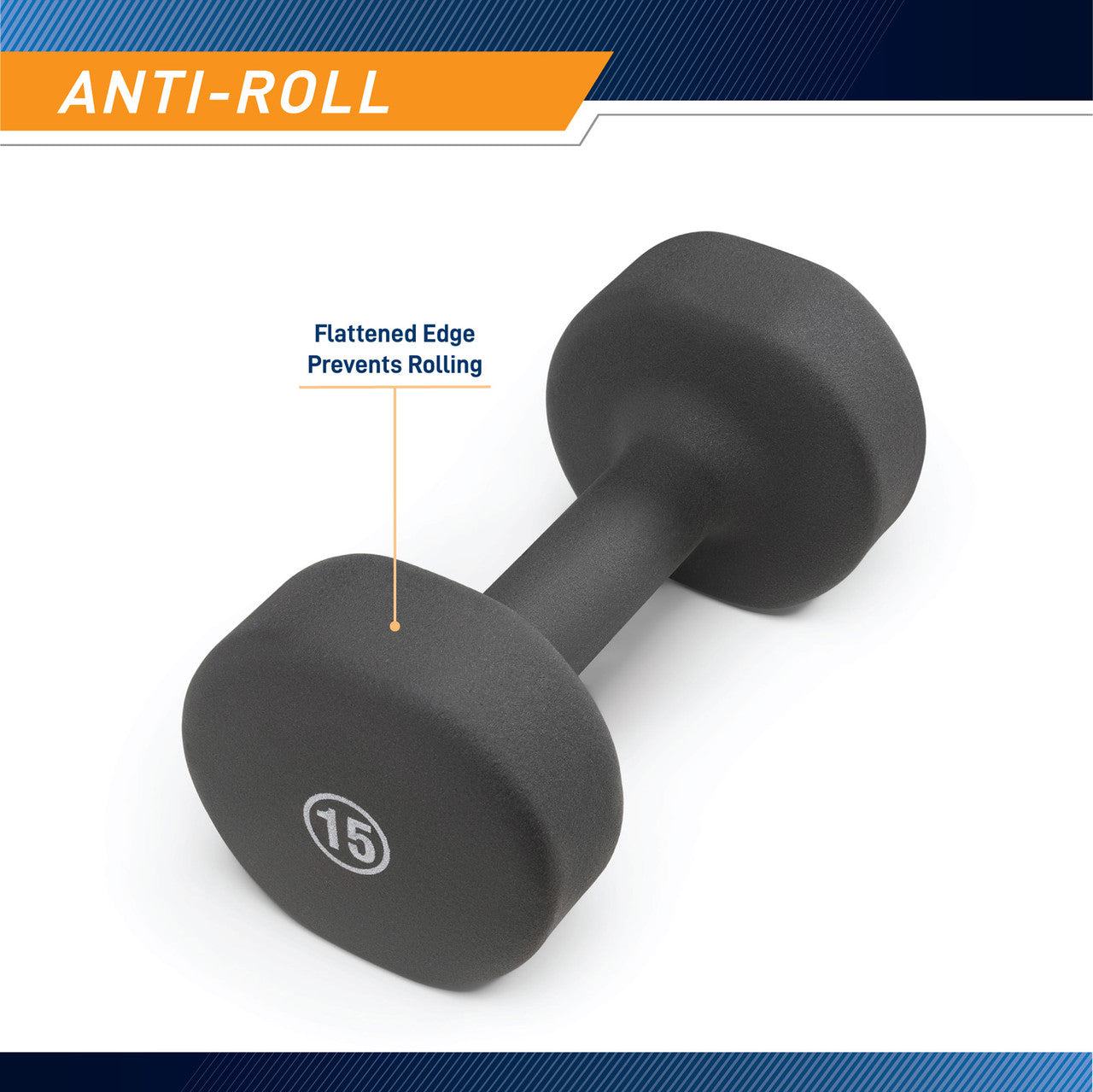 Marcy 15lb Neoprene Dumbbell INE-015 - Infographic - Anti-Roll