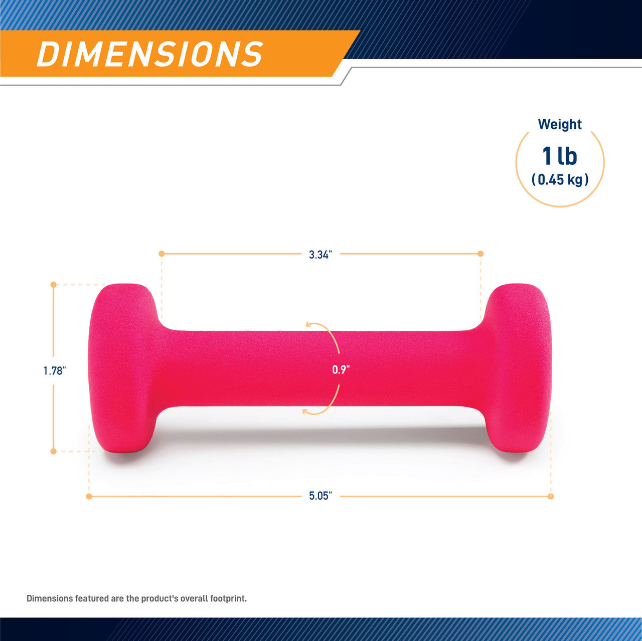 Marcy 1lb Neoprene Dumbbell INE-001 - Infographic - Dimensions