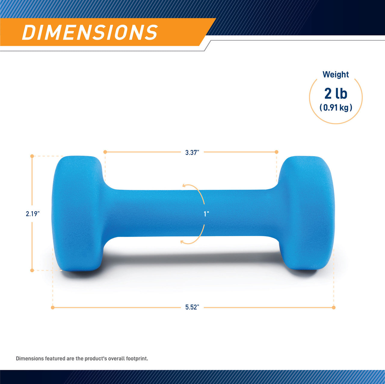 Marcy 2lb Neoprene Dumbbell INE-002 - Infographic - Dimensions