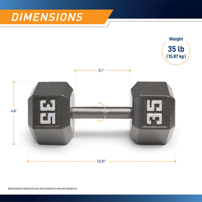 Marcy 35lb Hex Dumbbell IV-2035 - Infographic - Dimensions