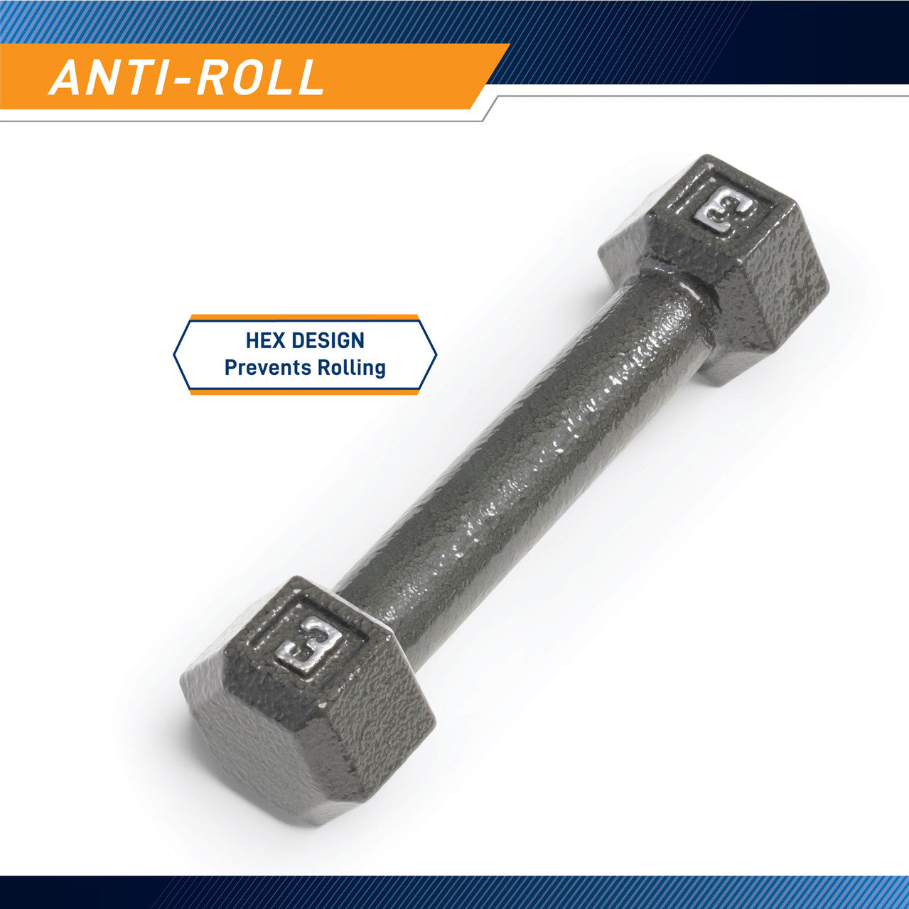 Marcy 3lb Hex Dumbbell | IV-2003 - Infographic - Anti-Roll