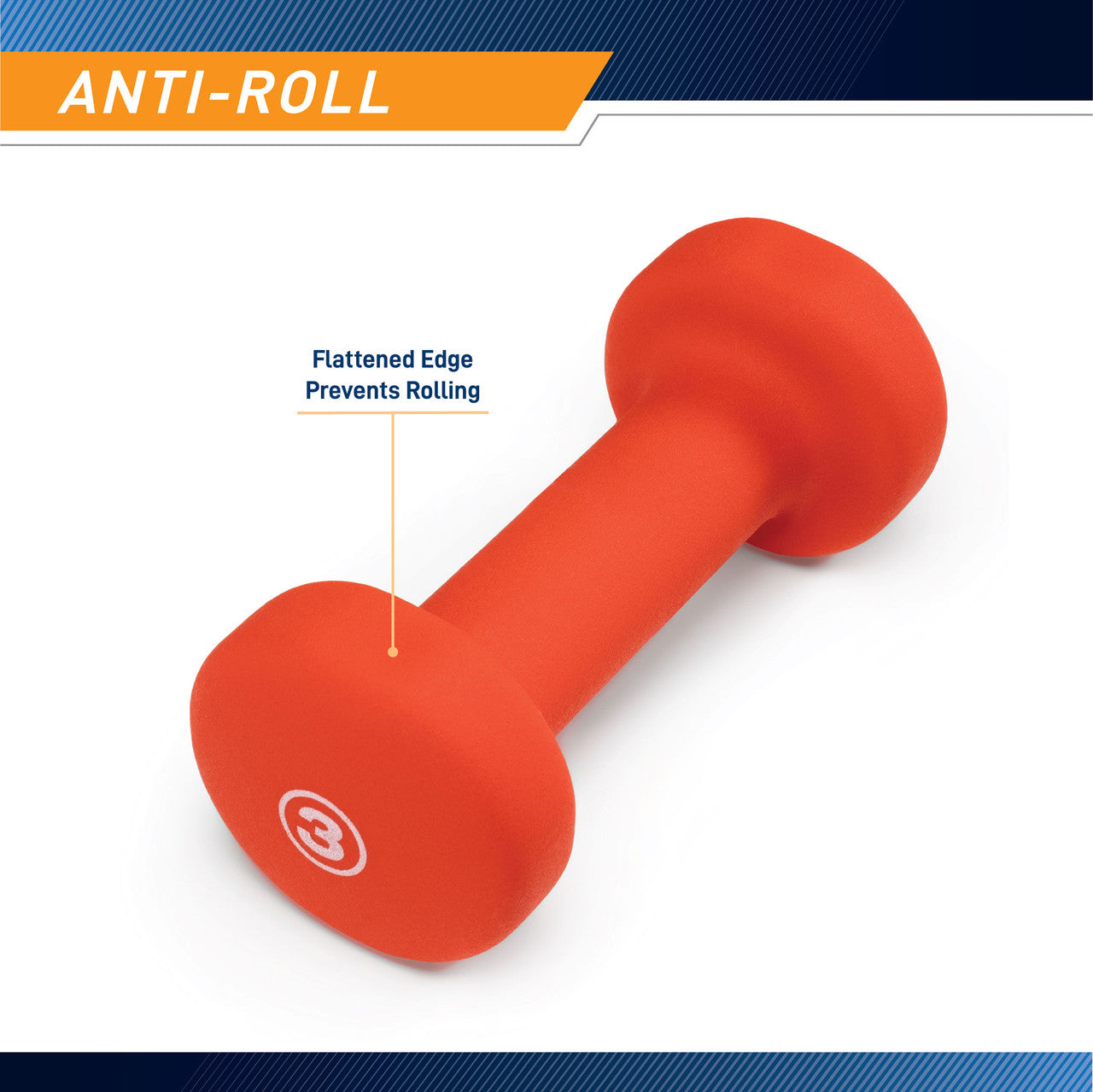 Marcy 3lb Neoprene Dumbbell INE-003 - Infographic - Anti-Roll