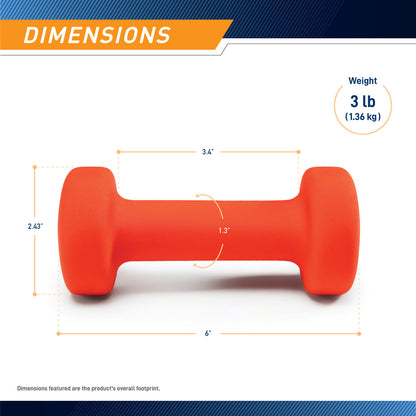 Marcy 3lb Neoprene Dumbbell INE-003 - Infographic - Dimensions