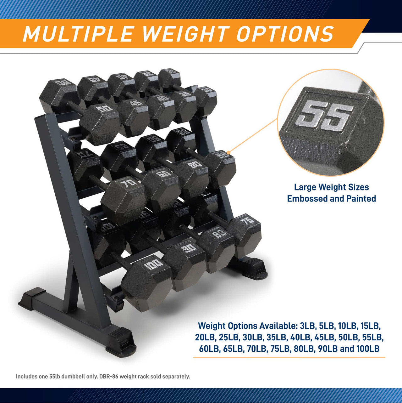 Marcy 55lb Hex Dumbbell  IV-2055 - Infographic - Multiple Weight Options