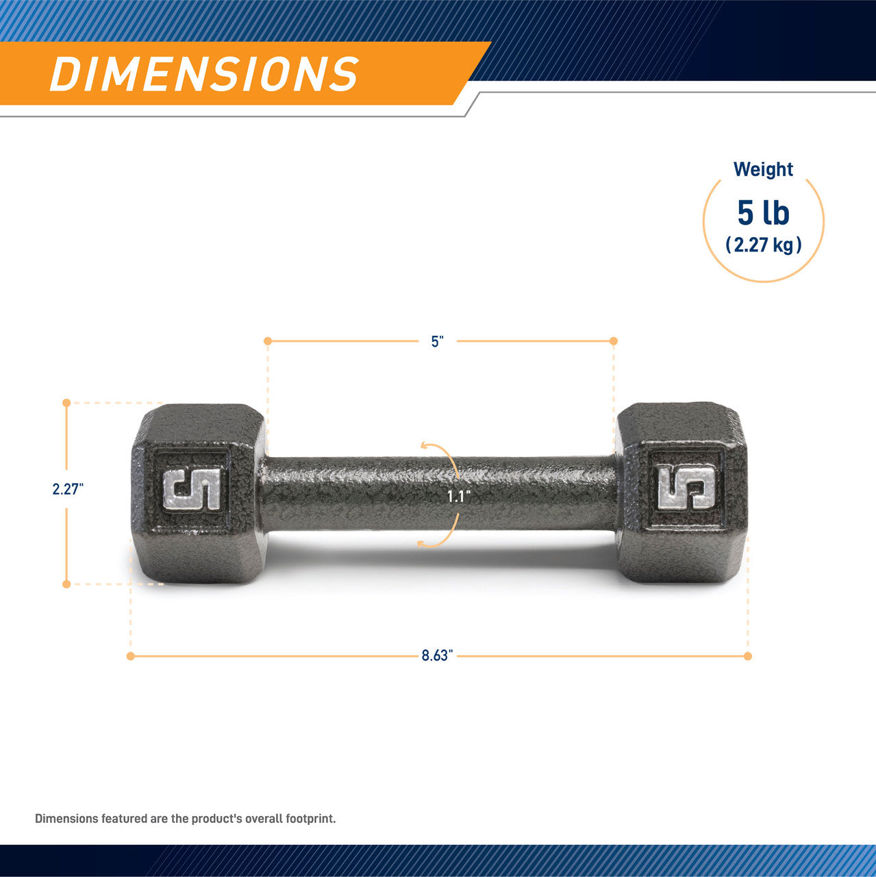 Marcy 5lb Hex Dumbbell IV-2005 - Infographic - Dimensions