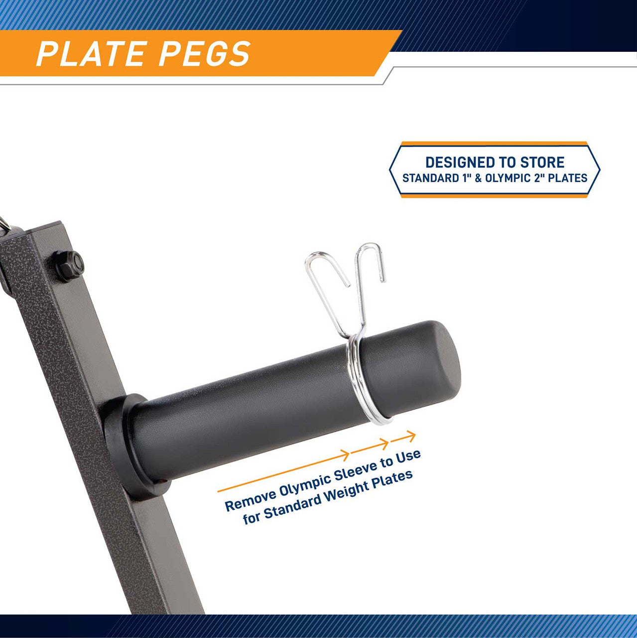 Marcy 6-Peg Olympic Weight Plate Tree Vertical Bar Holder PT-5757 comes with 6 pegs that is designed to store standard or olympic plates 