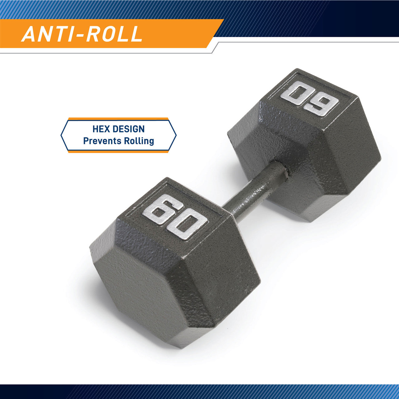 Marcy 60lb Hex Dumbbell  IV-2060 - Infographic - Anti-Roll