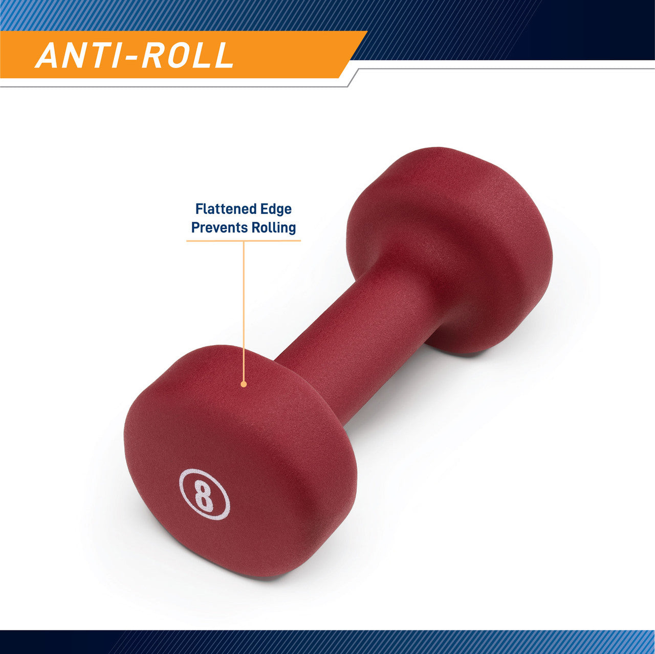 Marcy 8lb Neoprene Dumbbell INE-008 - Infographic - Anti-Roll