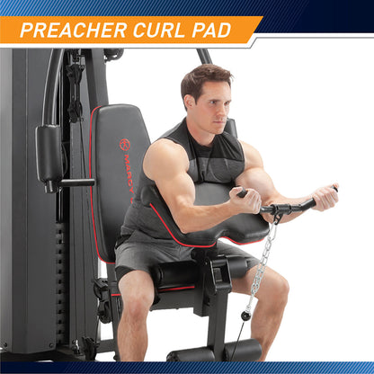 Marcy Club 200lb Home Gym  MKM-81010 - Infographic - Dimensions - Preacher Curl Pad