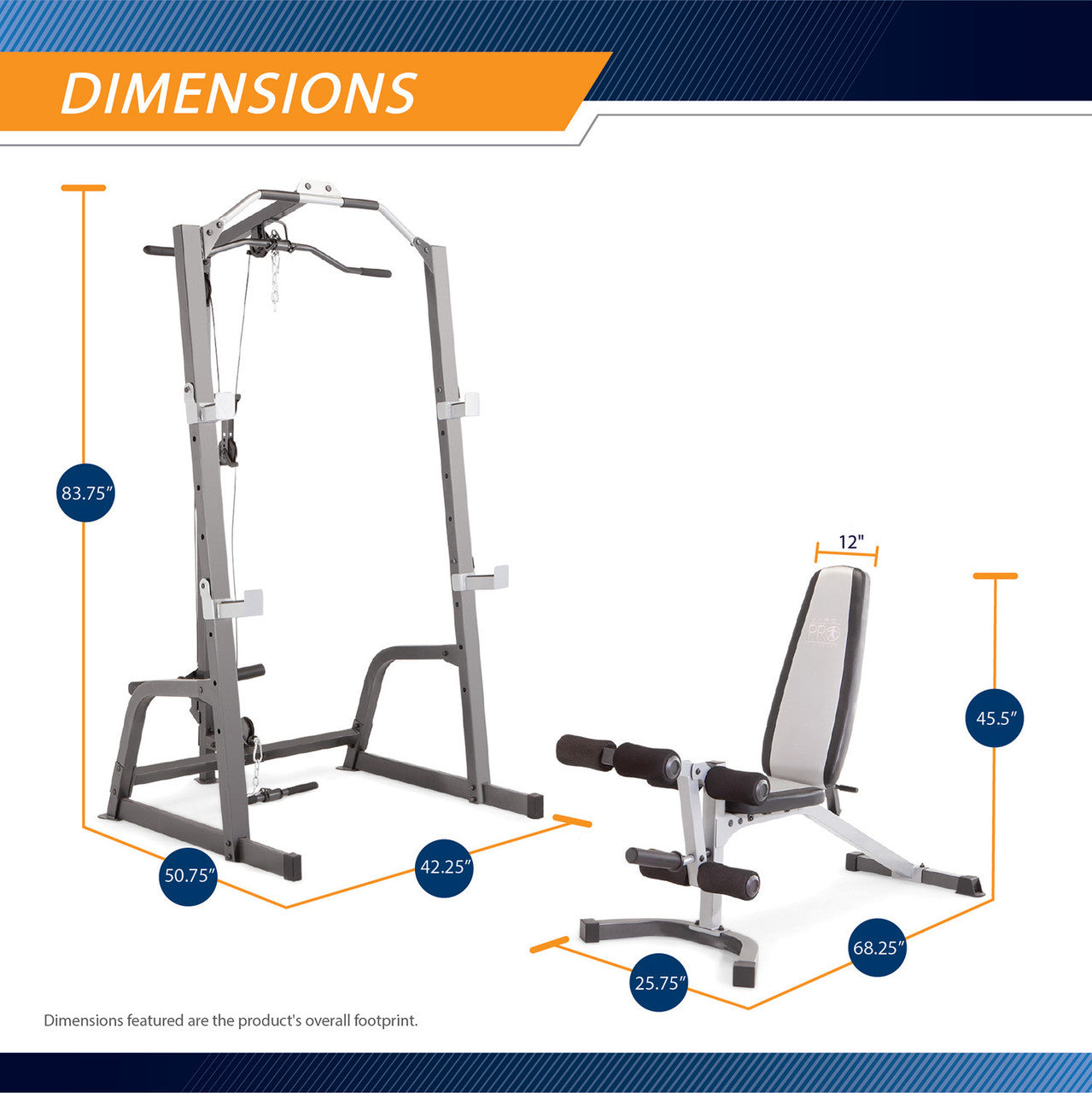 Marcy Deluxe Cage System with Weight Lifting Bench PM-5108 - Dimensions