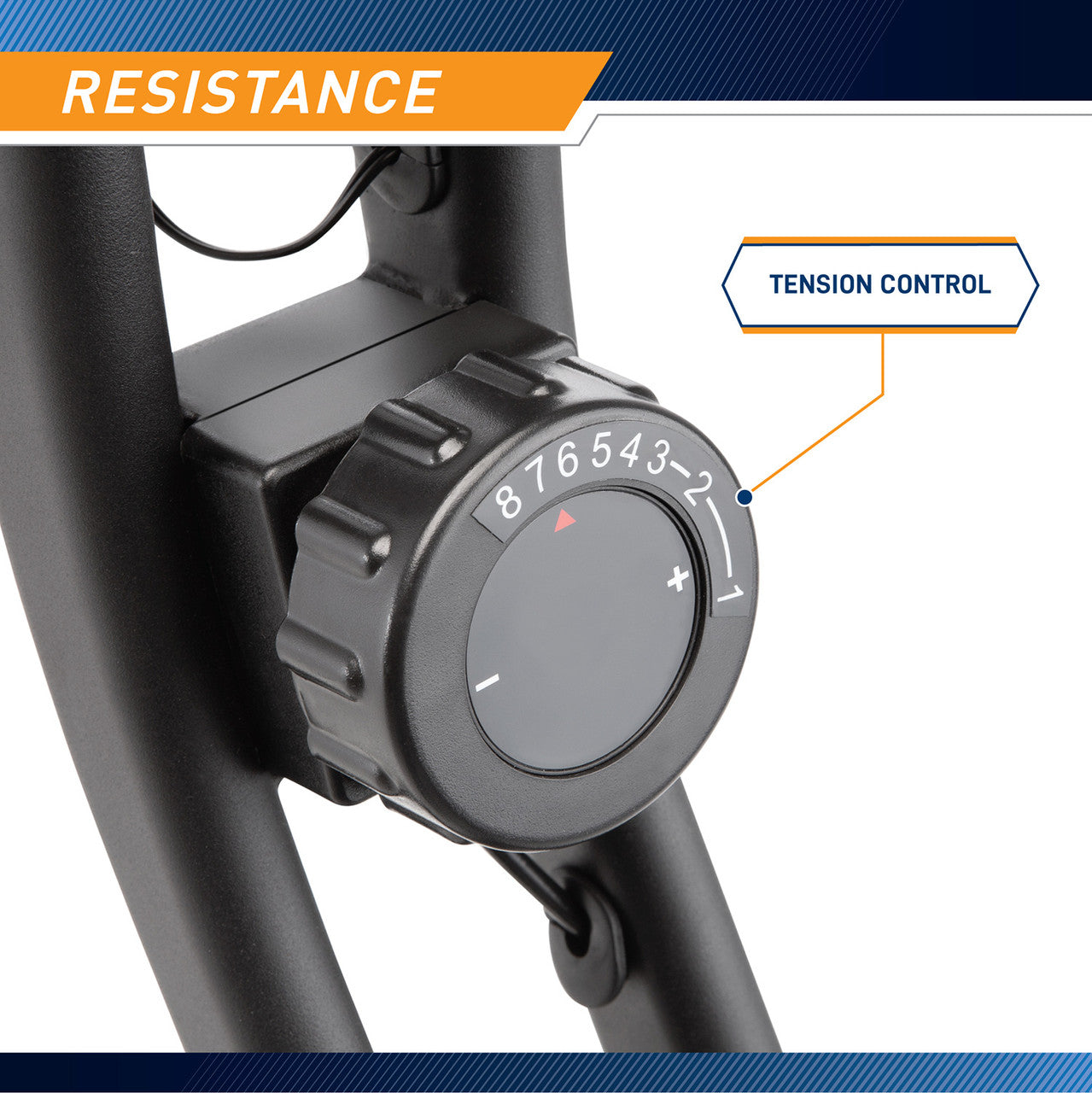 The Marcy Foldable Bike NS-654 in Black is equipped with a resistance knob that allows you to adjust the tension for a variety of workouts 