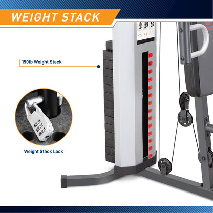 Marcy Home Gym System 150lb Weight Stack Machine  MWM-988 - Infographic - Weight Stack and Lock