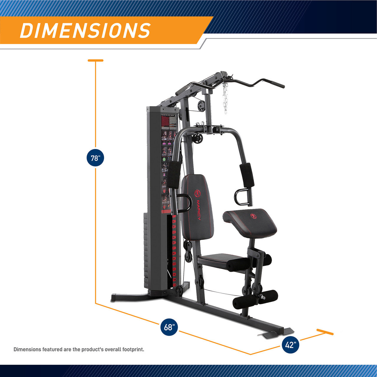 Marcy Home Gym System 150lb Weight Stack Machine  MWM-989 - Dimensions Infographic