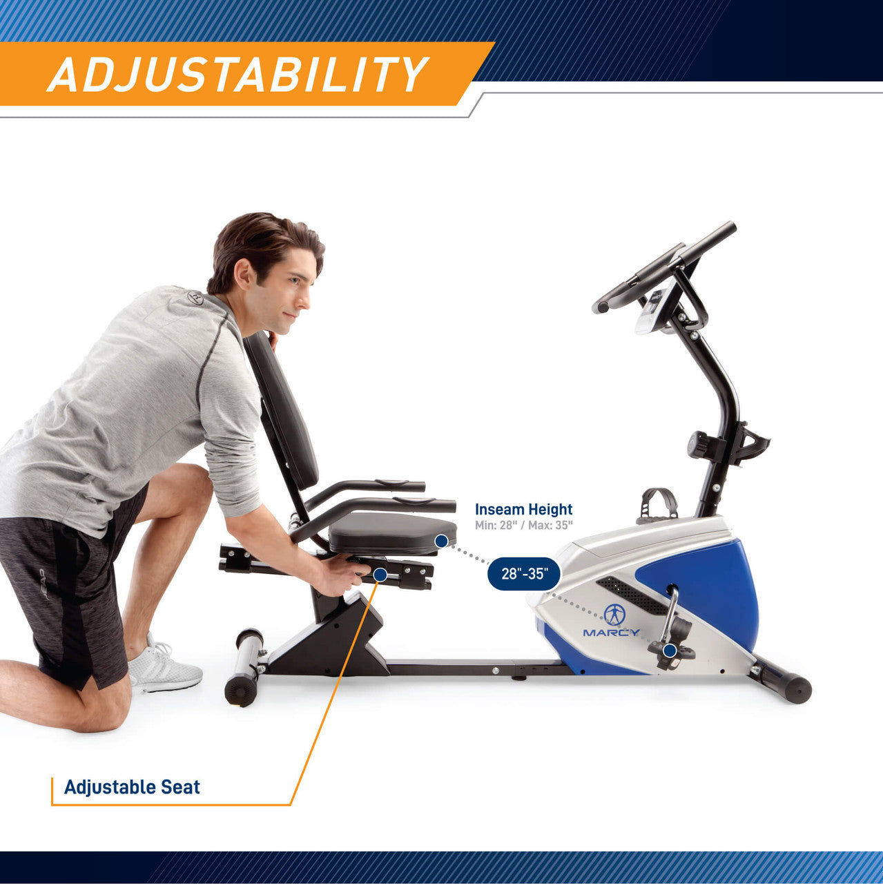Marcy Magnetic Recumbent Bike  ME-1019R - Infographic - Adjustability