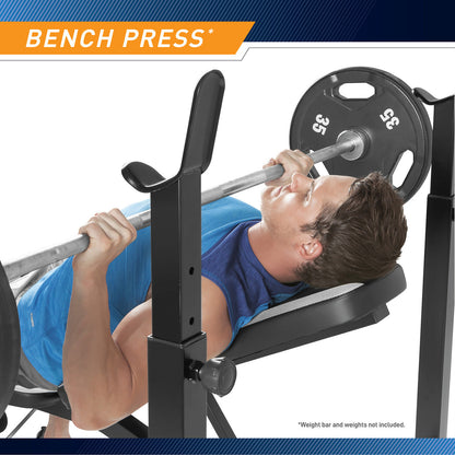 Marcy Olympic Multipurpose Weightlifting Workout Bench - MWB-4491 comes with an adjustable bench that works great for bench press exercises 