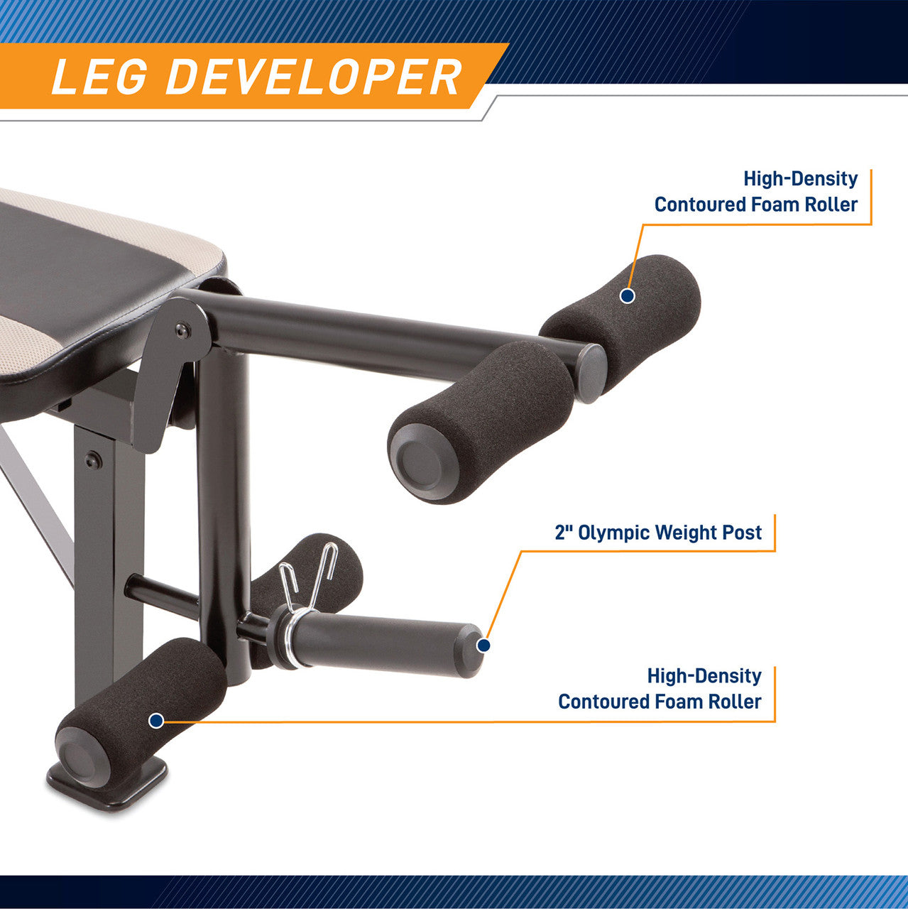 Marcy Olympic Multipurpose Weightlifting Workout Bench - MWB-449 features a leg developer 