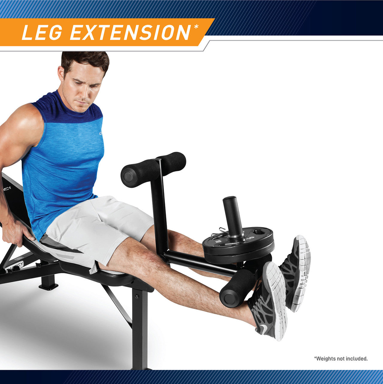 Marcy Olympic Multipurpose Weightlifting Workout Bench - MWB-449 leg developer works the rectus femoris and vastus medialis muscles 