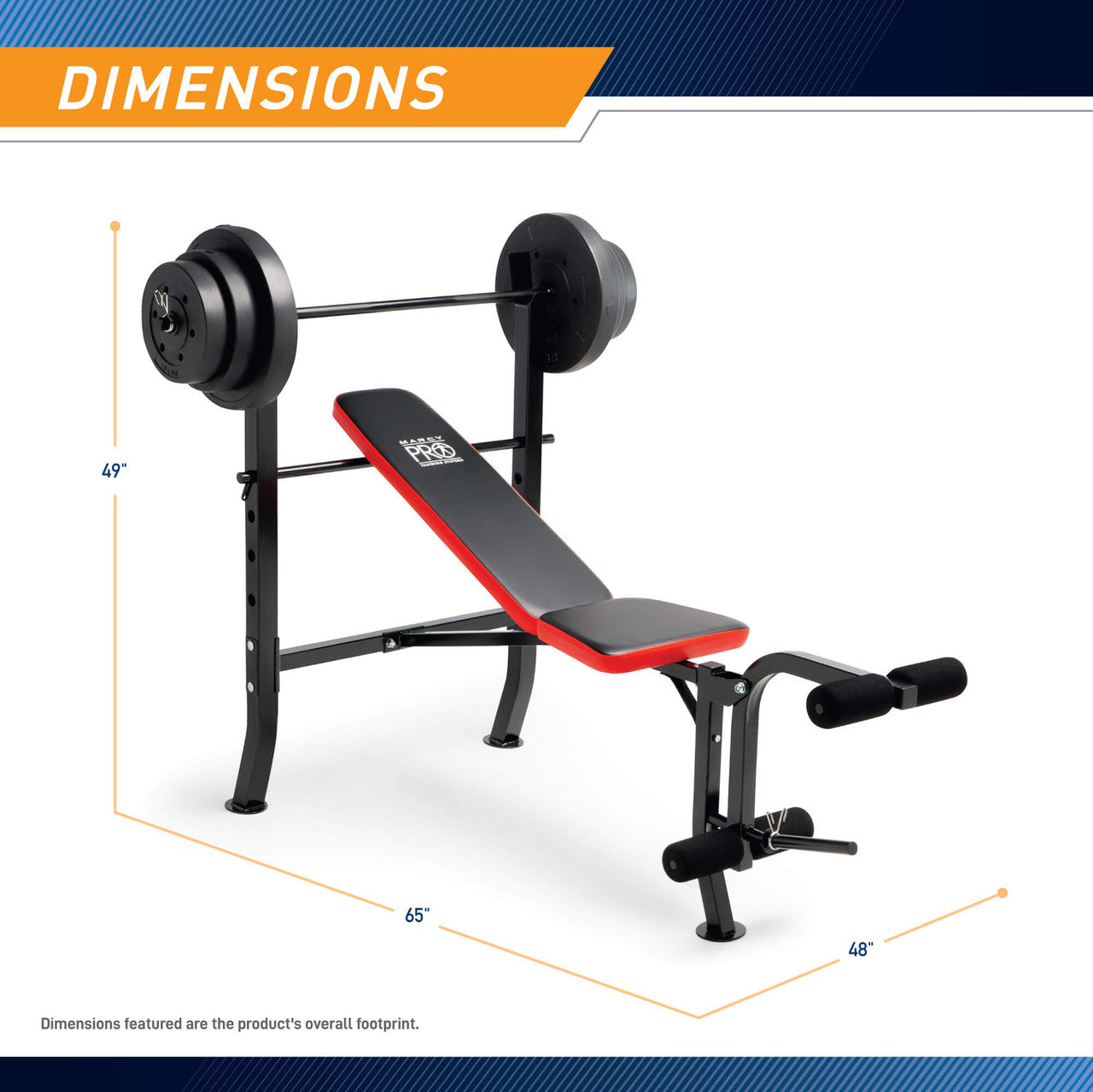 Marcy Pro Standard Weight Bench with 100 lb Weight Set  PM-2084 - Infographic -Dimensions