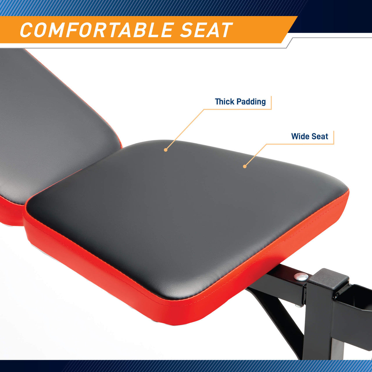Marcy Pro Standard Weight Bench with 100 lb Weight Set  PM-2084 - Infographic - Comfortable Seat